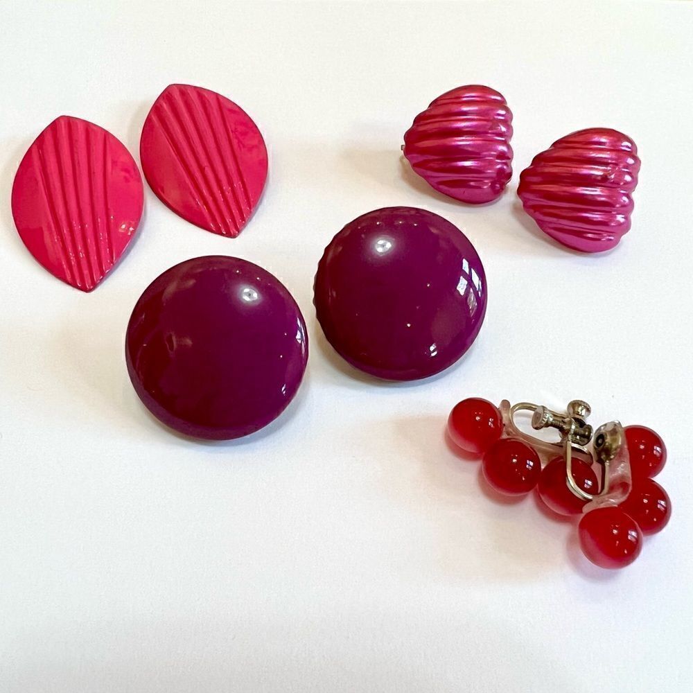 Killer Vintage Barbiecore Hot Pink and Purple Clip on Screw Back Earrings Lot